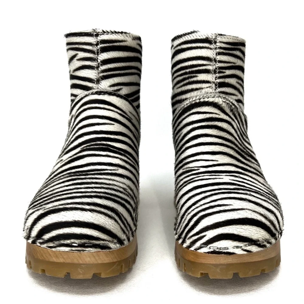 NEW Swedish Hasbeens Zebra Print Calf Hair Wooden Clog Booties Size 36/6 New